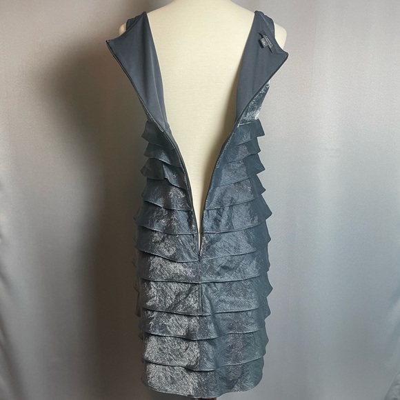 Dress Barn Blue-Green Iridescent Layered Tiered Sleeveless Dress - Size 4 - Picture 7 of 13